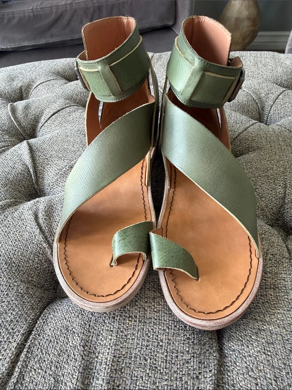 Free People Olive Green Strappy Ankle Buckle Sandals